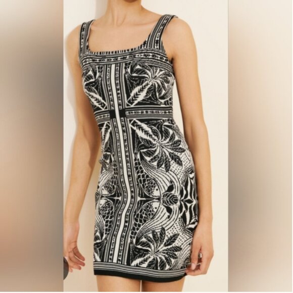 Farm Rio Monochrome Elegance Scarf White-black Knit Mini Dress size S - Picture 1 of 8